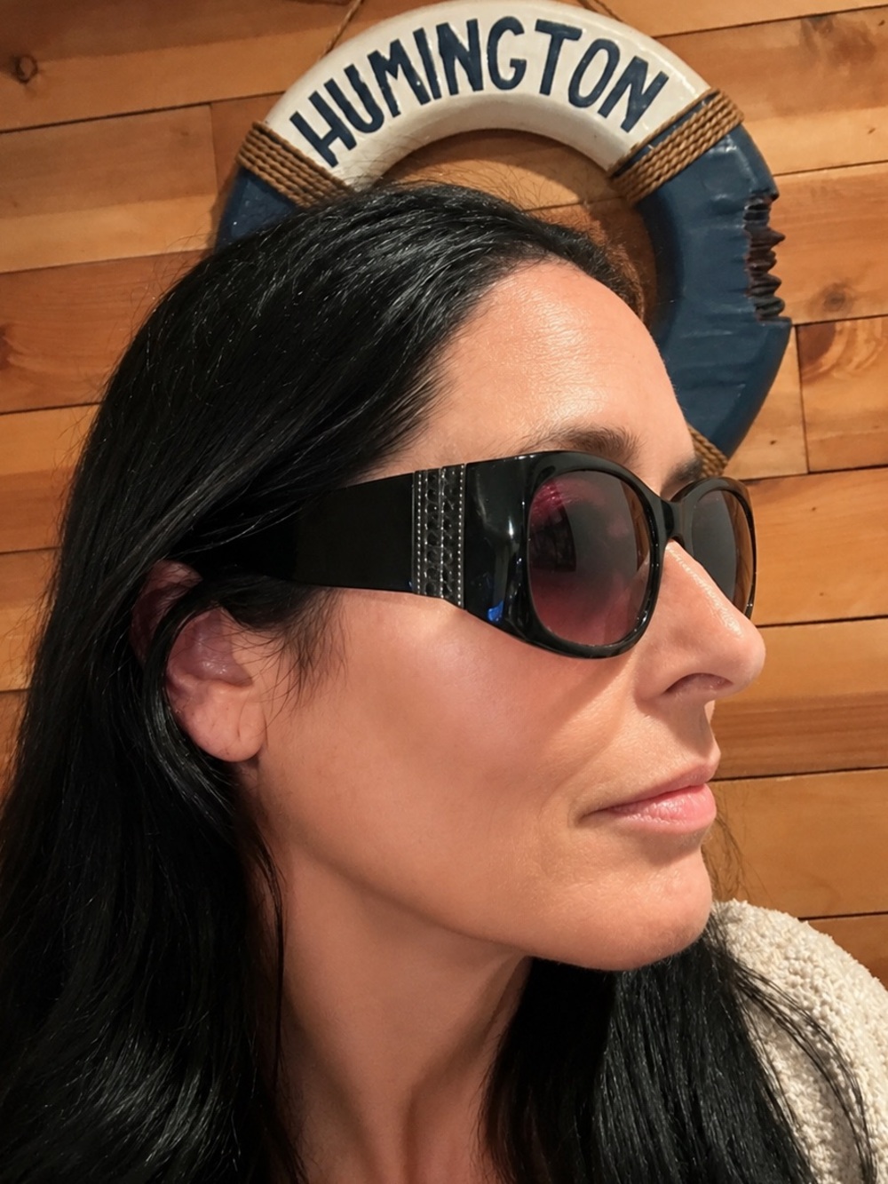 Kathy Van Zeeland Black Rectangle Wrap Sunglasses 807861-001, pre-loved